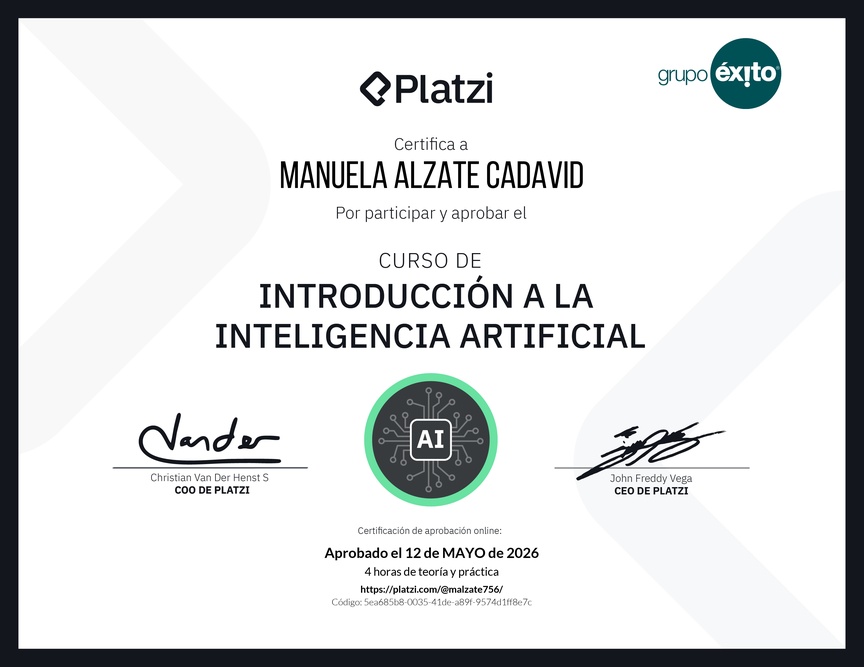 Diploma del Curso Gratis de Introducción a la Inteligencia Artificial