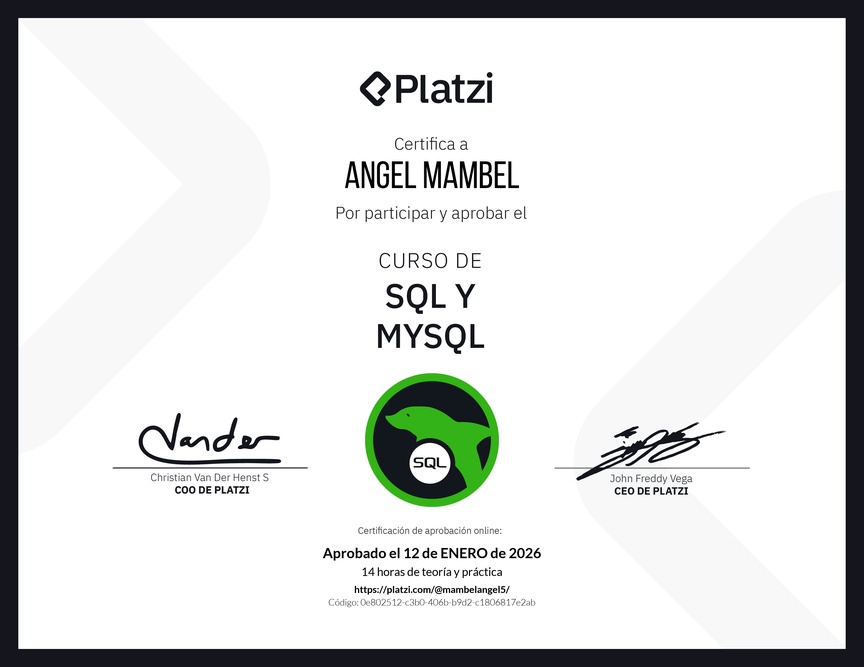 Diploma del Curso de SQL y MySQL