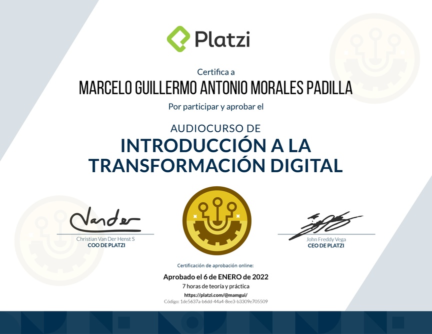 Diploma de Audiocurso de Transformacion Digital Inicial para Comprender, Identificar y Hacer Crecer tu Empresa