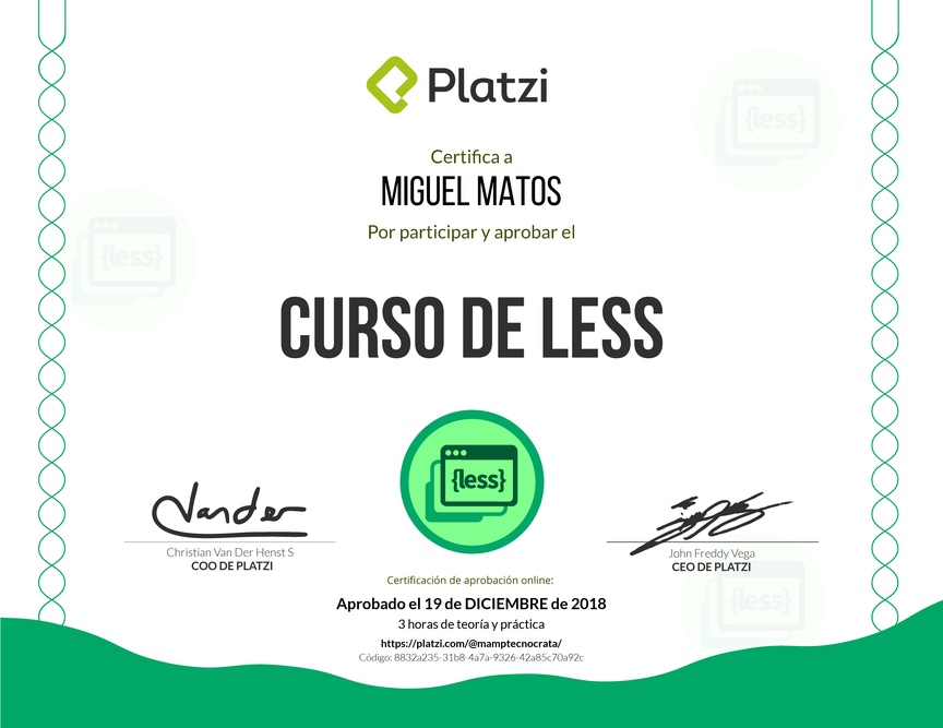 Diploma del Curso de Less 2018