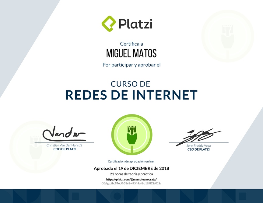 Diploma del Curso de Redes Informáticas de Internet 2017
