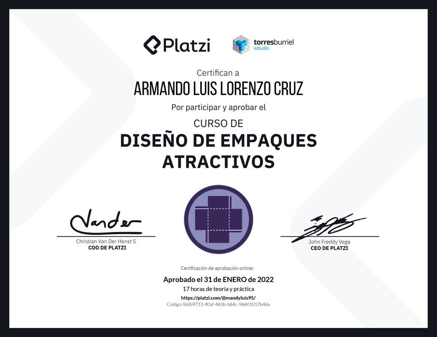 Diploma del Curso de Diseño de Empaques Atractivos