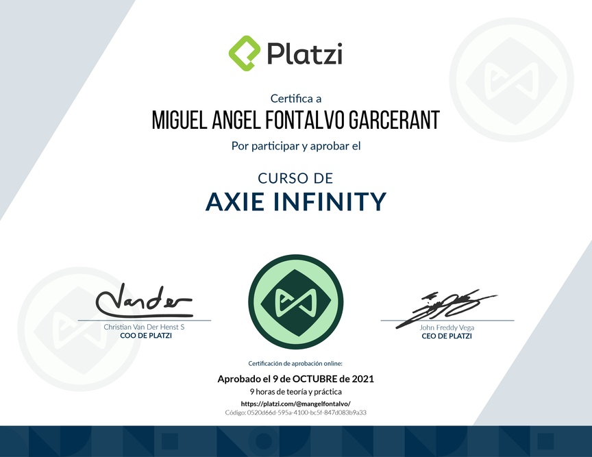 Diploma del Curso de Introducción a Axie Infinity 2021
