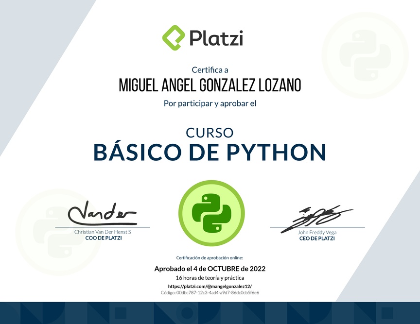 Diploma del Curso Básico de Python