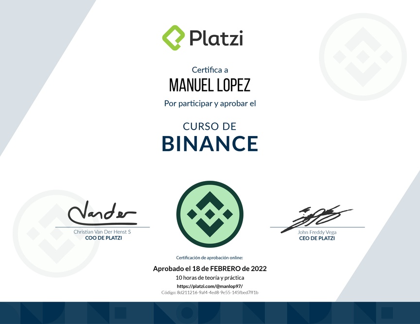 Diploma del Curso de Binance: Exchange de Criptomonedas