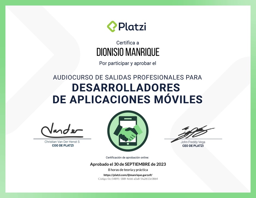 Diploma de Audiocurso de Salidas Profesionales para Desarrolladores de Aplicaciones Móviles 2022