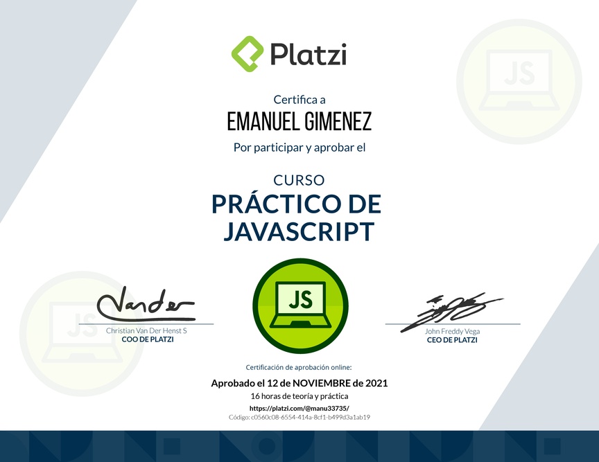 Diploma del Curso Práctico de JavaScript