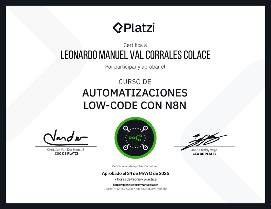 Diploma del Curso de Automatizaciones con n8n