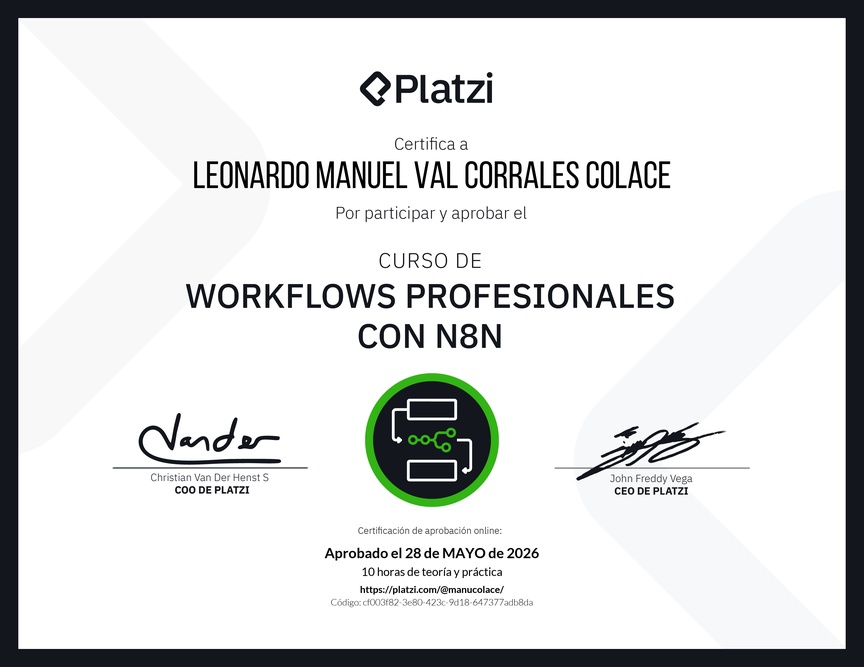 Diploma del Curso de Workflows Profesionales con n8n