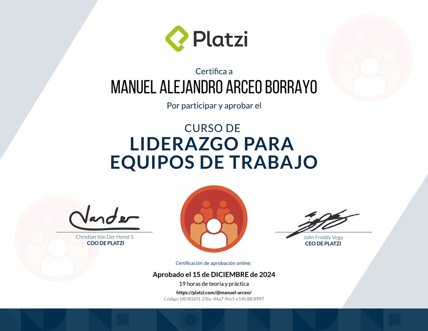 Diploma del Curso de Liderazgo para Equipos de Trabajo