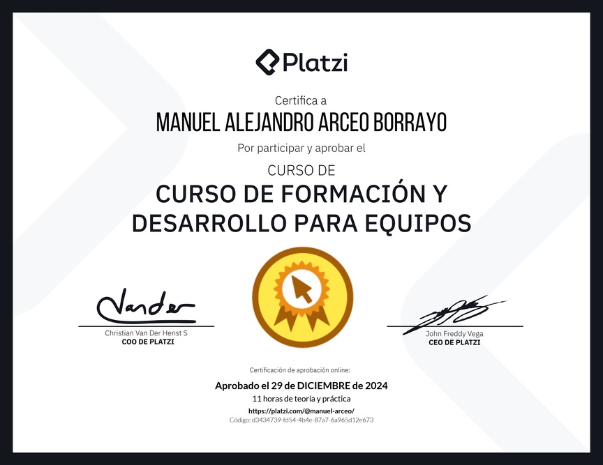 Diploma del Curso de Formación y Desarrollo para Equipos