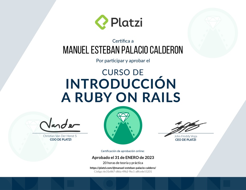 Diploma del Curso de Introducción a Ruby on Rails