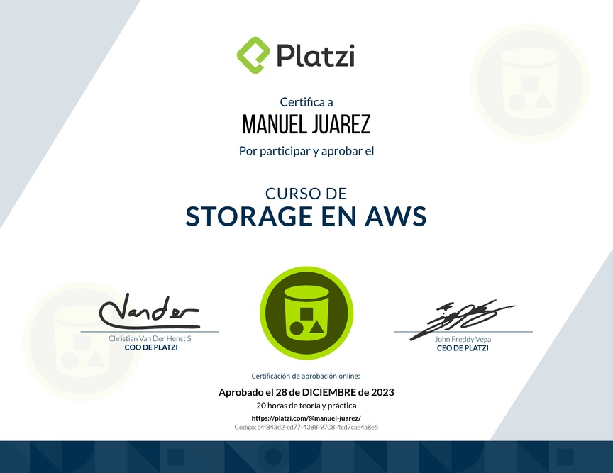 Diploma del Curso Práctico de Storage en AWS