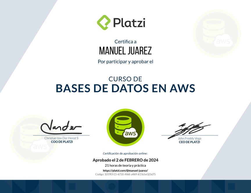 Diploma del Curso Práctico de Bases de Datos en AWS