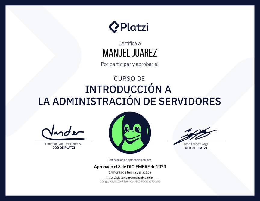 Diploma del Curso de Introducción a la Administración de Servidores Linux