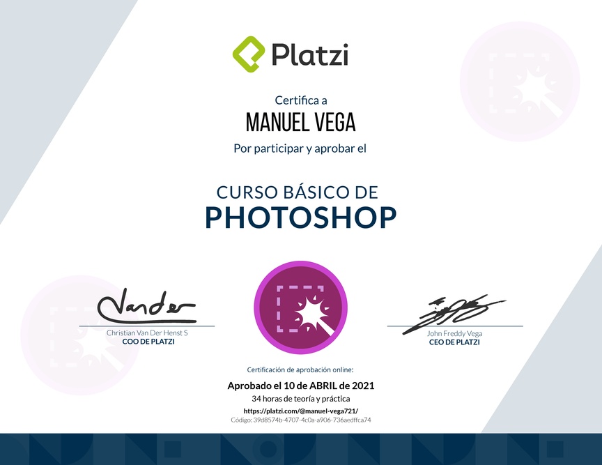Diploma del Curso Básico de Photoshop