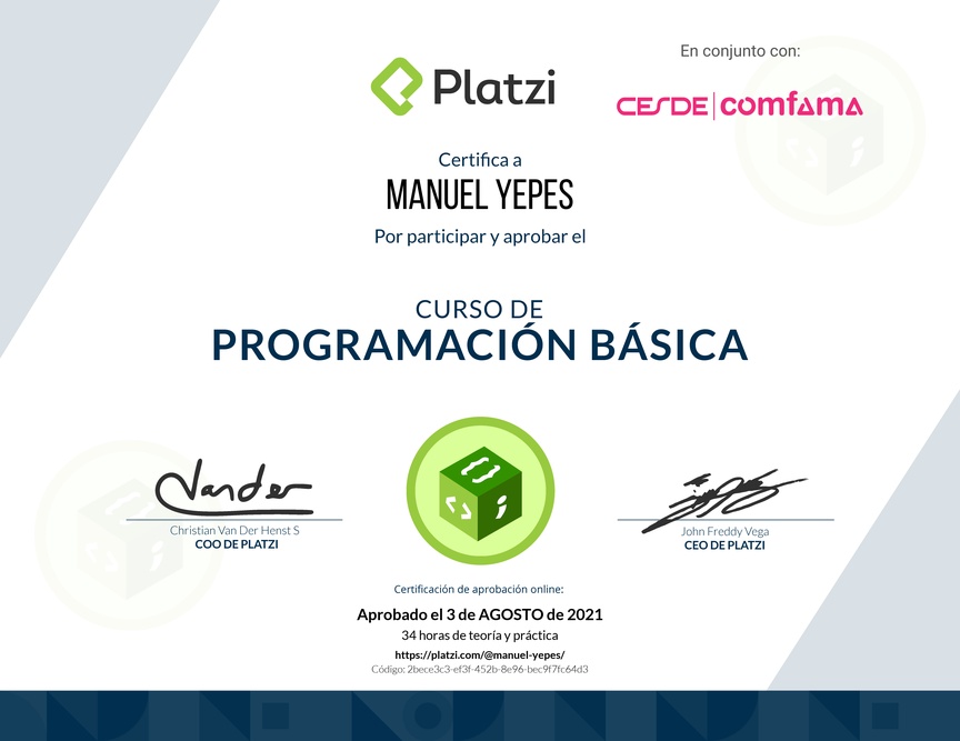 Diploma del Curso Básico de Programación