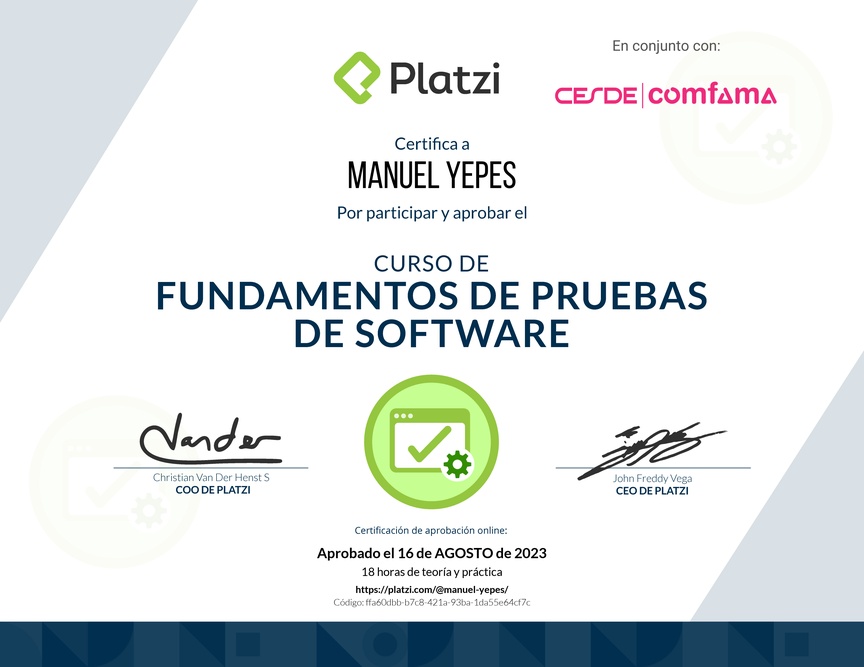 Diploma del Curso de Fundamentos de Pruebas de Software