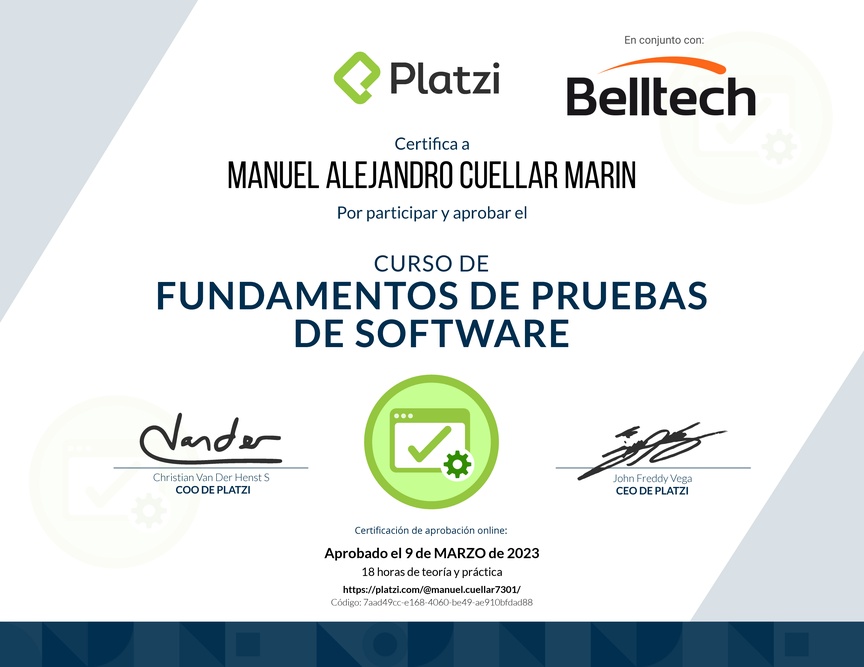 Diploma del Curso de Fundamentos de Pruebas de Software