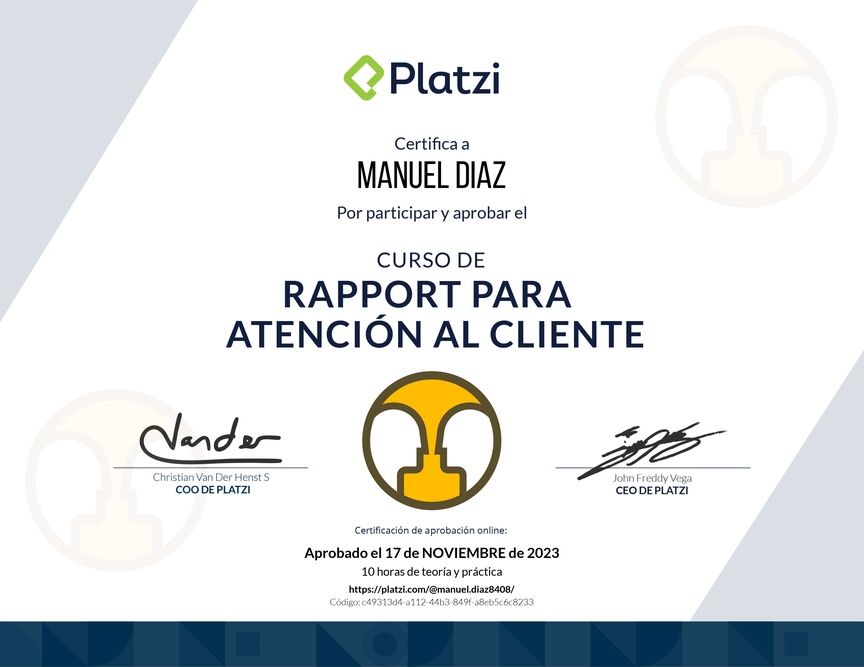 Diploma del Curso de Rapport para Atención al Cliente