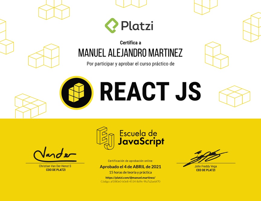 Diploma del Curso Práctico de React JS 2019