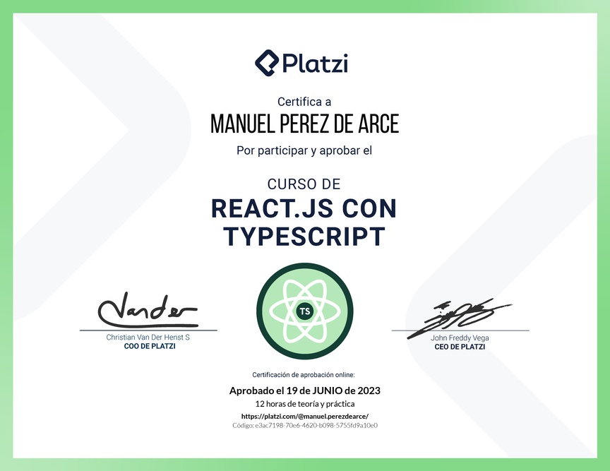 Diploma del Curso de React.js con TypeScript