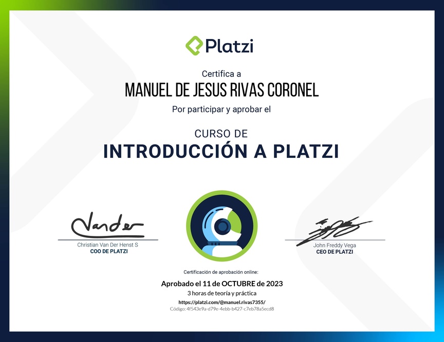 Diploma del Curso de Introducción a Platzi 🇲🇽