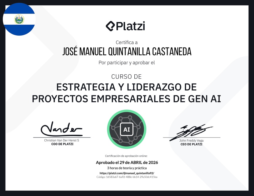 Diploma del Curso de Estrategia y Liderazgo de Proyectos Empresariales de Gen AI