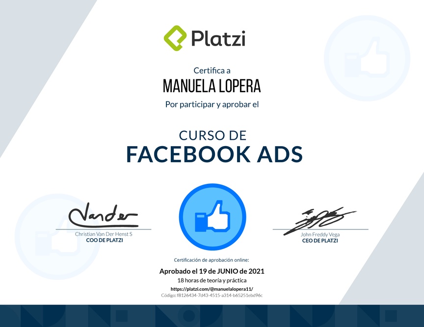 Diploma del Curso de Facebook Ads 2020