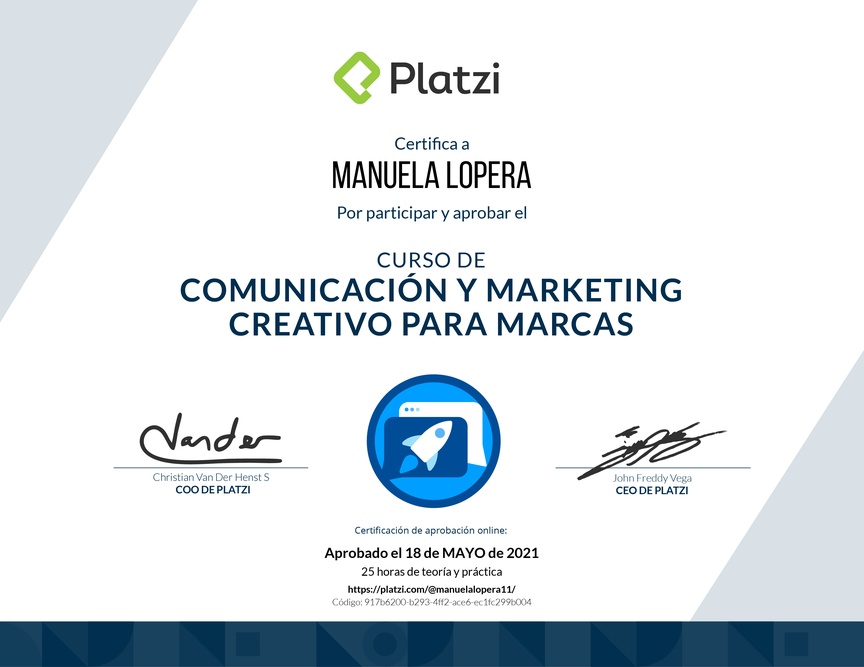 Diploma del Curso de Desarrollo de Estrategias Creativas de Comunicación para Marcas