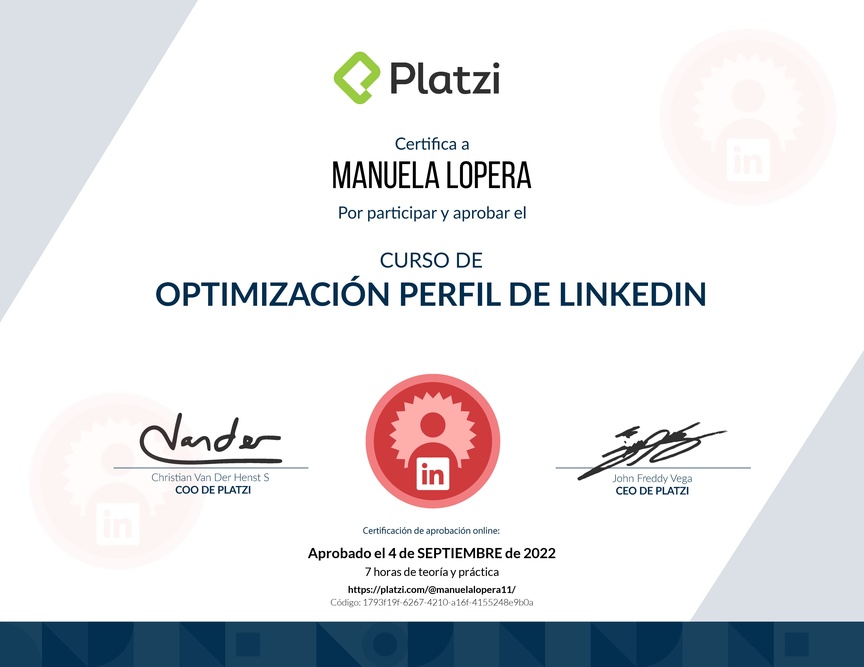 Diploma del Curso de Optimización del Perfil de LinkedIn