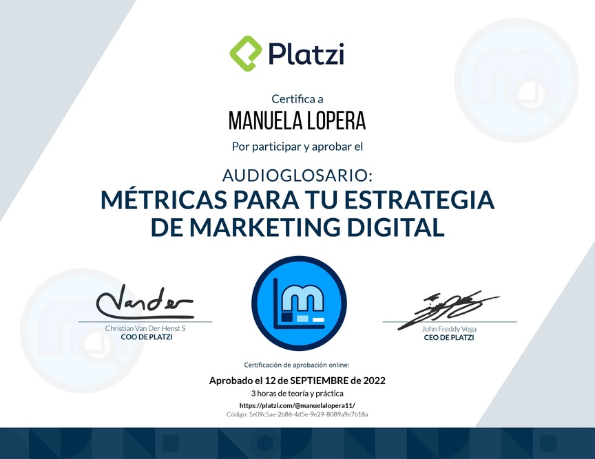 Diploma de Audioglosario Métricas para Marketing Digital