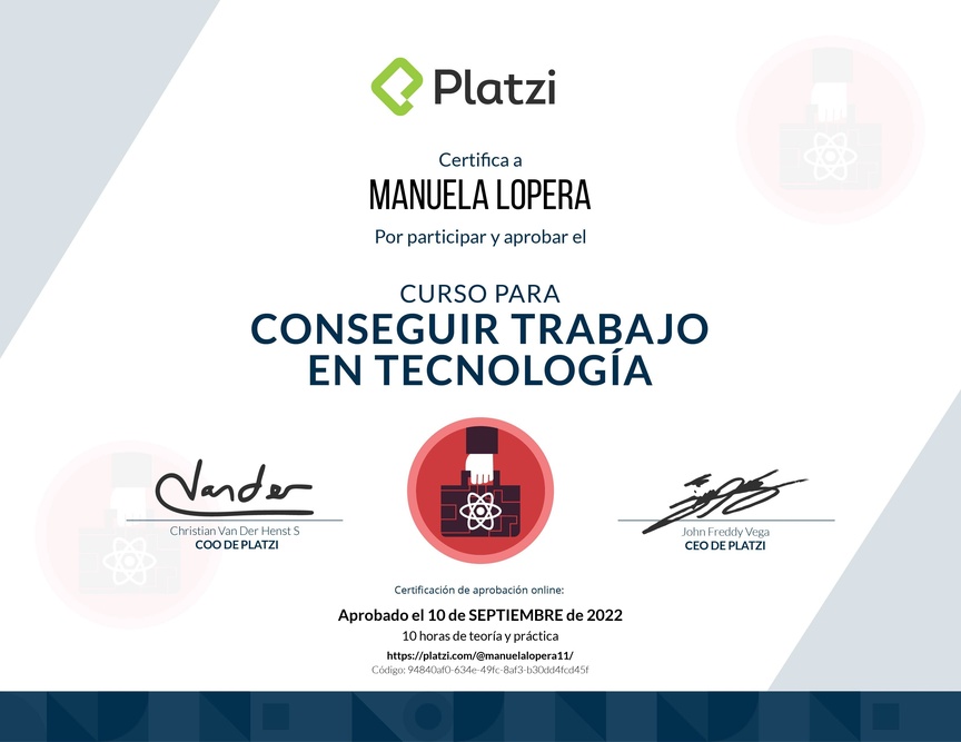 Diploma del Curso para Conseguir Trabajo en Tecnología