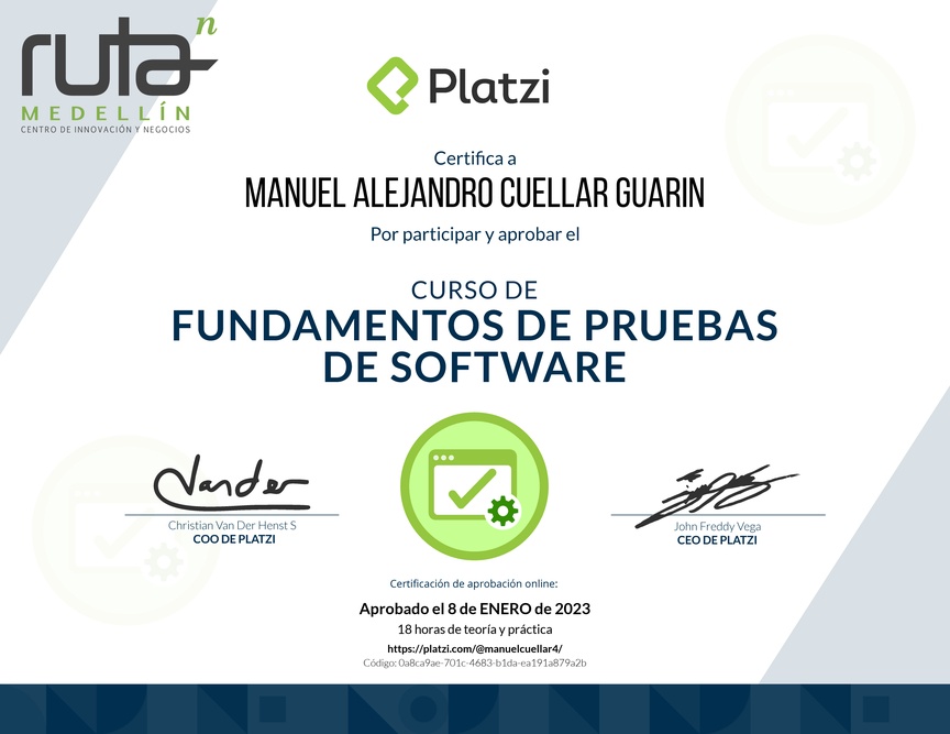 Diploma del Curso de Fundamentos de Pruebas de Software
