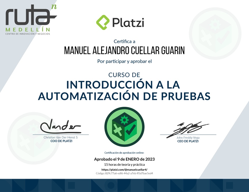 Diploma del Curso de Introducción a la Automatización de Pruebas
