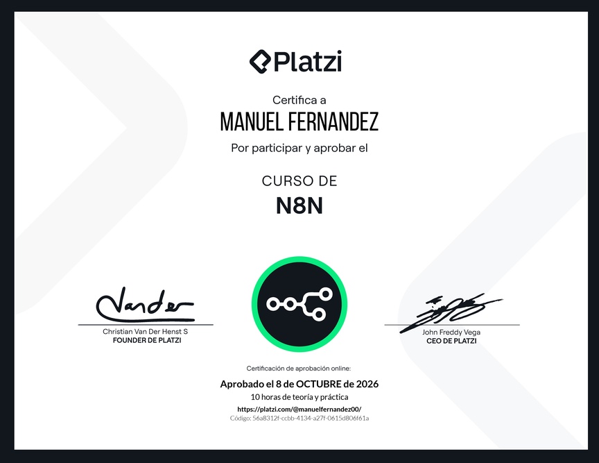 Diploma del Curso de Automatizaciones con n8n