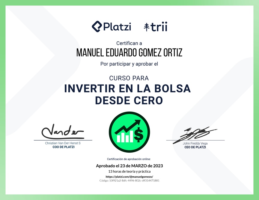 Diploma del Curso de Inversión en la Bolsa