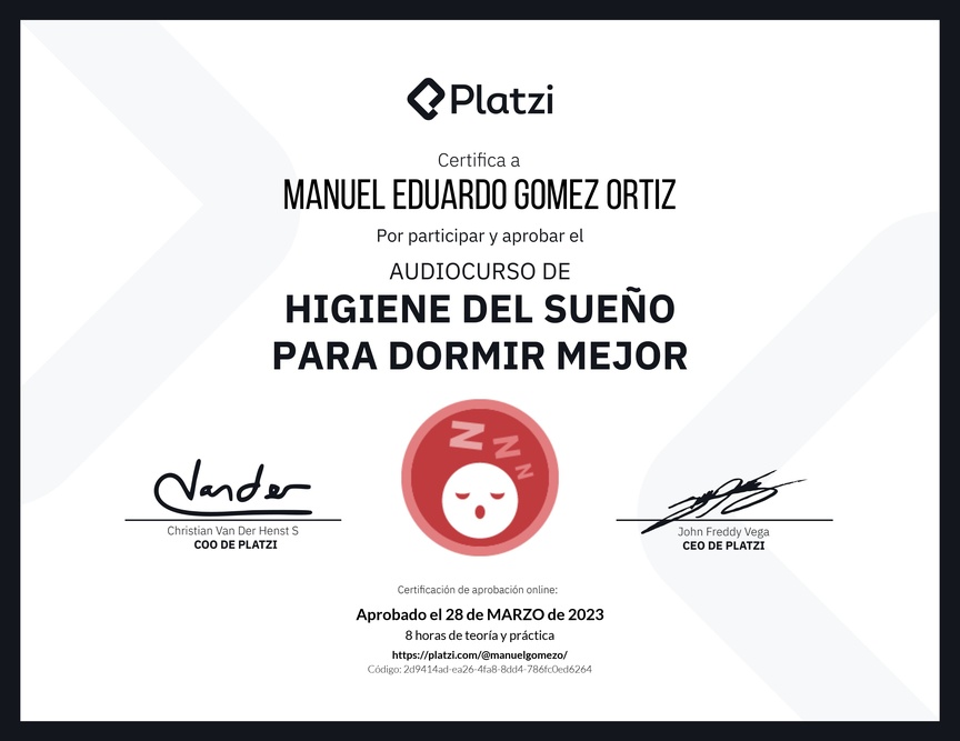 Diploma de Audiocurso de Higiene del Sueño para Dormir Mejor