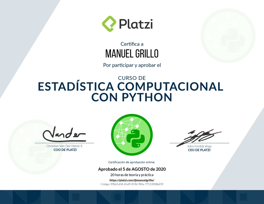 Diploma del Curso de Estadística Computacional con Python