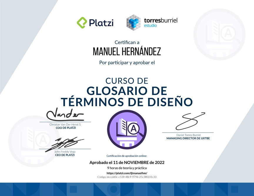 Diploma de Audiocurso Glosario de Términos de Diseño