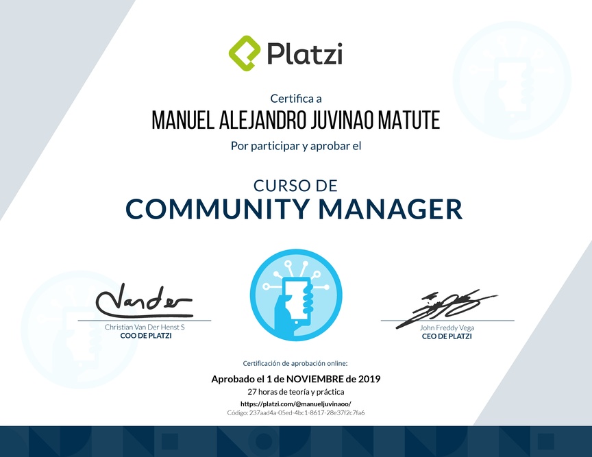 Diploma del Curso de Community Manager (2018)