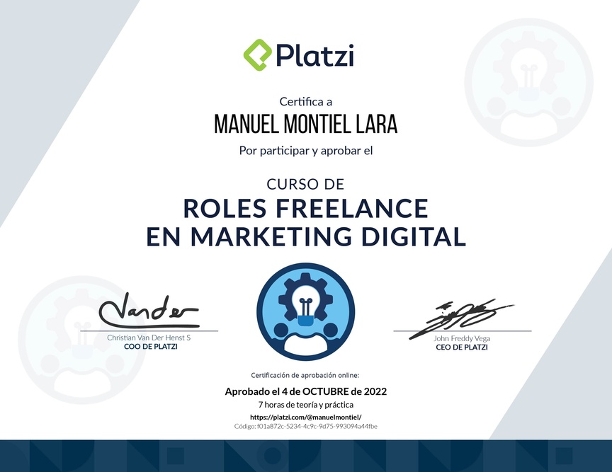Diploma del Curso para Trabajar en Marketing como Freelance