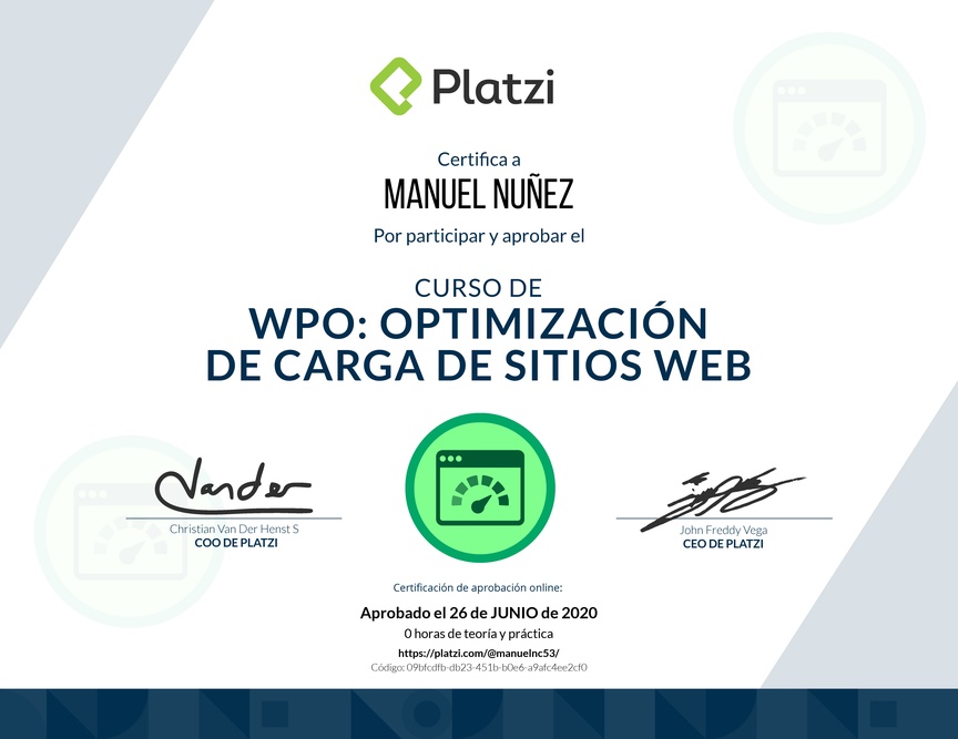Diploma del Curso de WPO: Optimización de Carga de Sitios Web