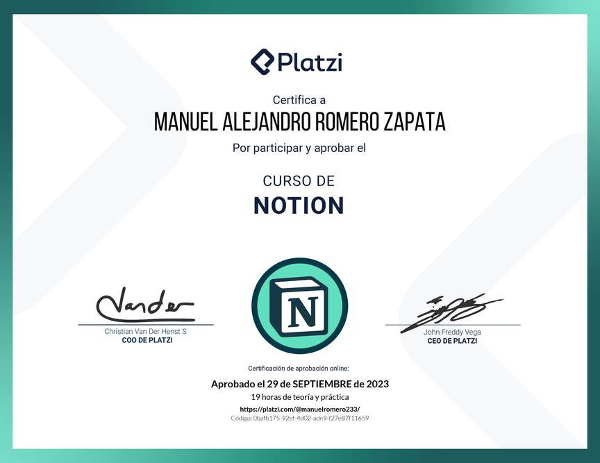 Diploma del Curso de Notion