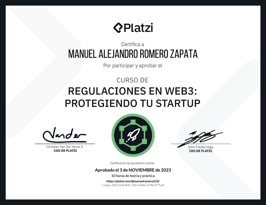 Diploma del Curso de Regulaciones en Web3: Protegiendo tu Startup
