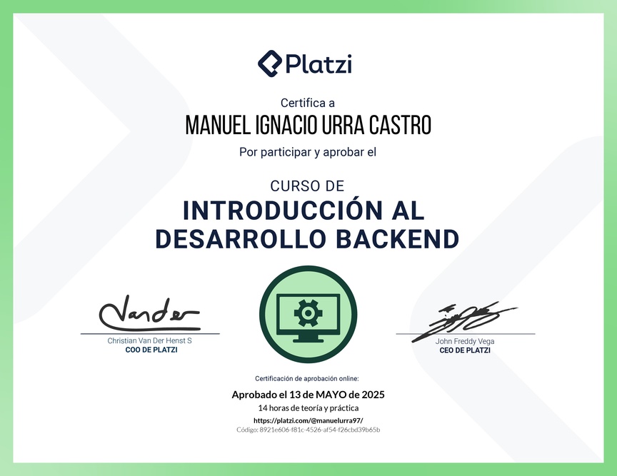 Diploma del Curso de Introducción al Desarrollo Backend
