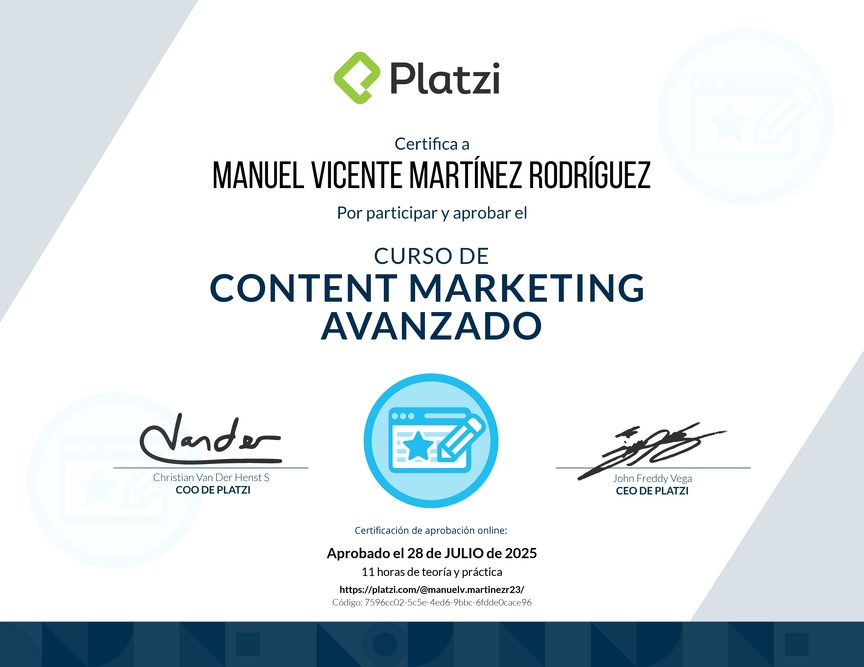 Diploma del Curso de Desarrollo de Estrategias de Content Marketing