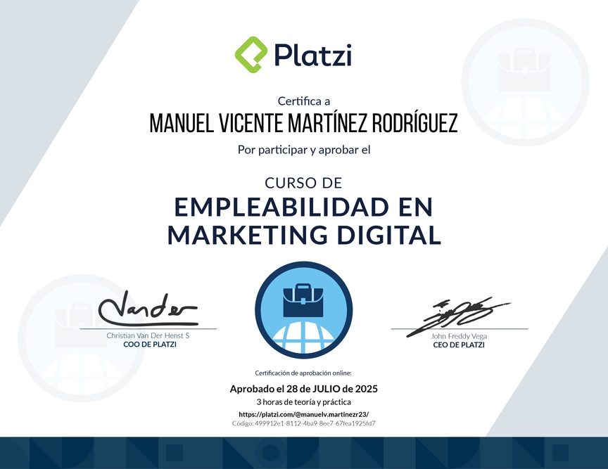 Diploma del Curso de Autoevaluación y Crecimiento en Marketing Digital