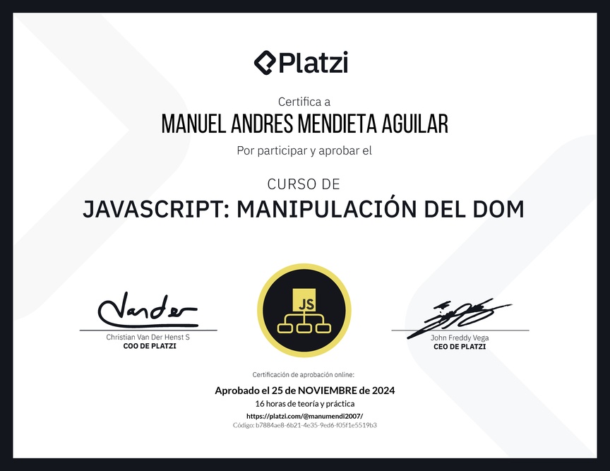 Diploma del Curso de JavaScript: Manipulación del DOM