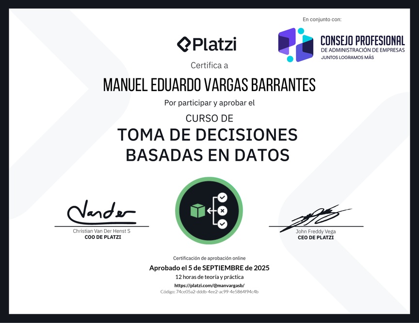 Diploma del Curso de Toma de Decisiones Basadas en Datos